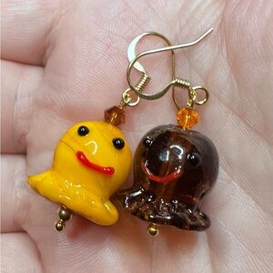 NEW Halloween Ghost Earrings in Yellow Brown Glass by Shanstone Bespoke Designs